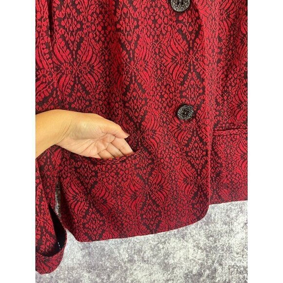 Coldwater Creek Jacket Women's W18 Red Jacquard Blazer Elegant Old Money Luxury - Picture 8 of 16